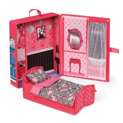 Badger Basket Home & Go Dollhouse Playset Travel & Storage Case With Bed/Bedding For 12-inch Fashion Dolls