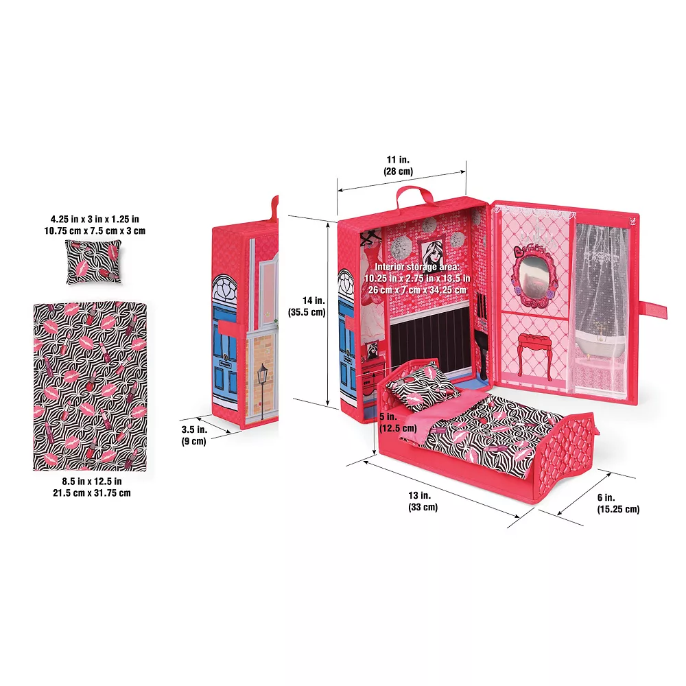 Badger Basket Home & Go Dollhouse Playset Travel & Storage Case With Bed/Bedding For 12-inch Fashion Dolls - Image 5