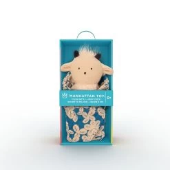 Manhattan Toy Embroidered Plush Goat Baby Rattle & Soft Cotton Burp Cloth Set