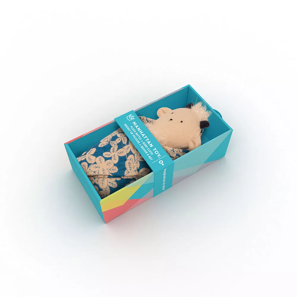 Manhattan Toy Embroidered Plush Goat Baby Rattle & Soft Cotton Burp Cloth Set - Image 2