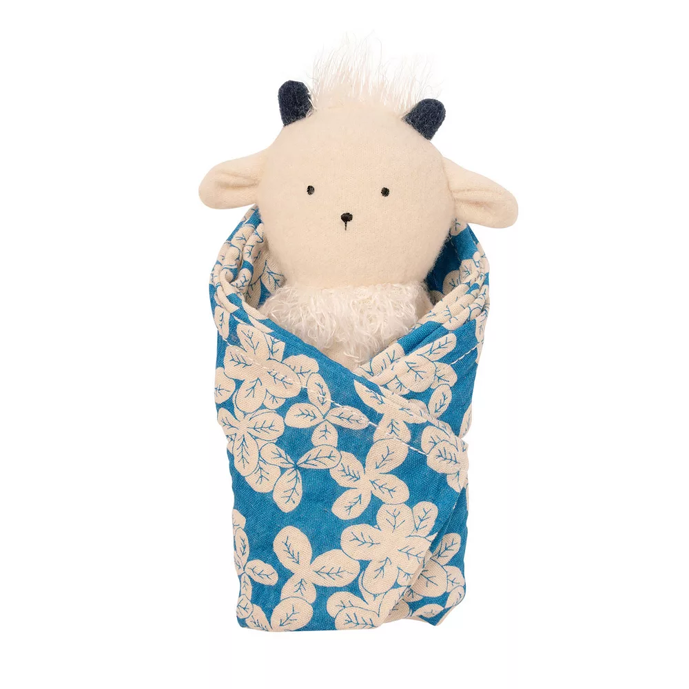 Manhattan Toy Embroidered Plush Goat Baby Rattle & Soft Cotton Burp Cloth Set - Image 3