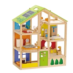 Hape Wooden 6 Room All Season Play Toy Dollhouse With Accessories, Ages 3 And Up