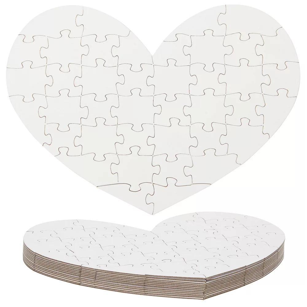 Set Of 12 Heart Shaped Blank Jigsaw Puzzles To Draw On For Valentine’s, DIY Crafts (9 X 6 In, 40 Pieces Each