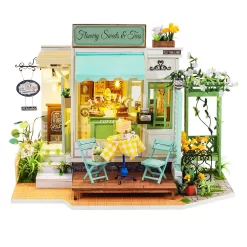 Robotime 3D DIY Wooden Miniature Handmade Dollhouse - Light Music Bar With Furnitures Toys Gift - Flowery Sweets & Teas Gift For Kids Adult - Style DG146
